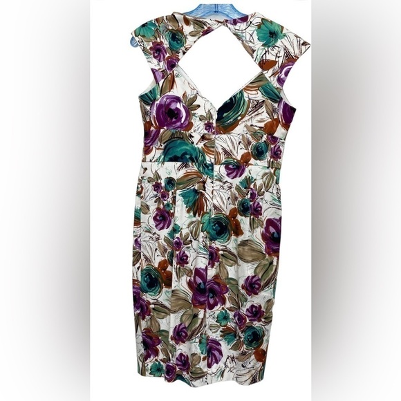 Beautiful Maggie L Petite Cotton Blend Floral V-Neck Dress Size 8P - Picture 13 of 13